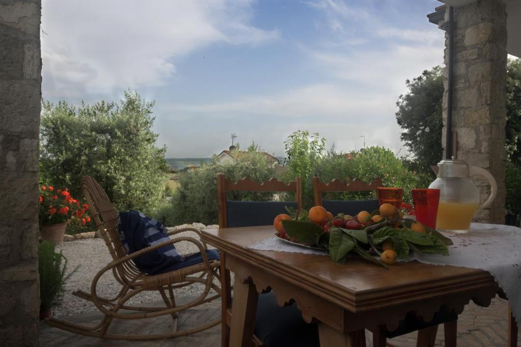 stół z miską owoców na patio w obiekcie PARVA SED APTA MIHI w mieście Fermo