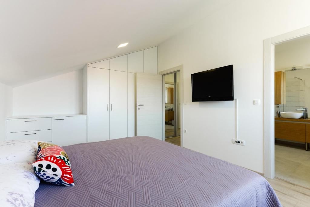 Televízia a/alebo spoločenská miestnosť v ubytovaní Apartmani Bosa