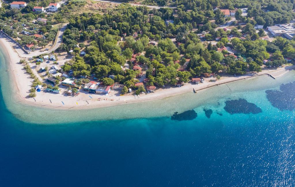 an aerial view of an island in the ocean at Mobile Homes Camp Perna - Adriatic Kampovi in Orebić