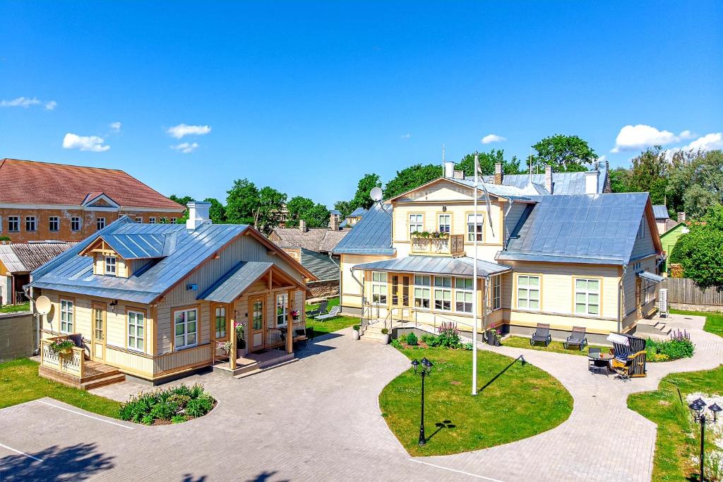 an aerial view of a house with a solar roof at Villa Frieda in Haapsalu