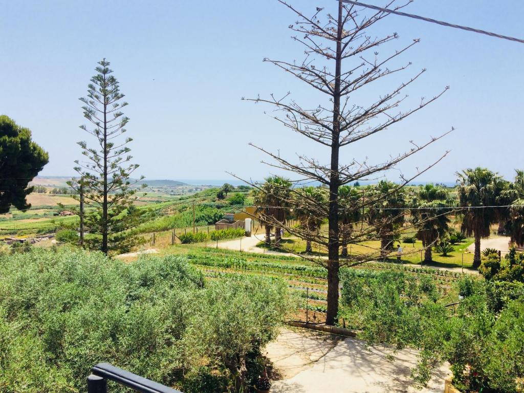een uitzicht vanuit de tuin van een huis met bomen bij Casa Vacanza Mariaoliva in Menfi
