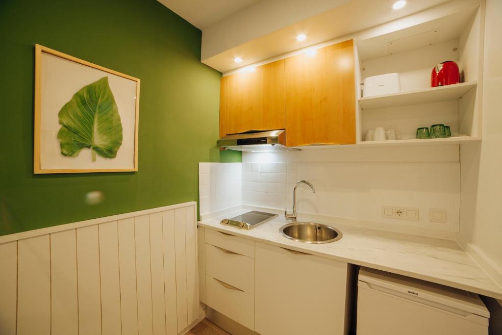 Kuchyň nebo kuchyňský kout v ubytování Apartamentos Palm Court