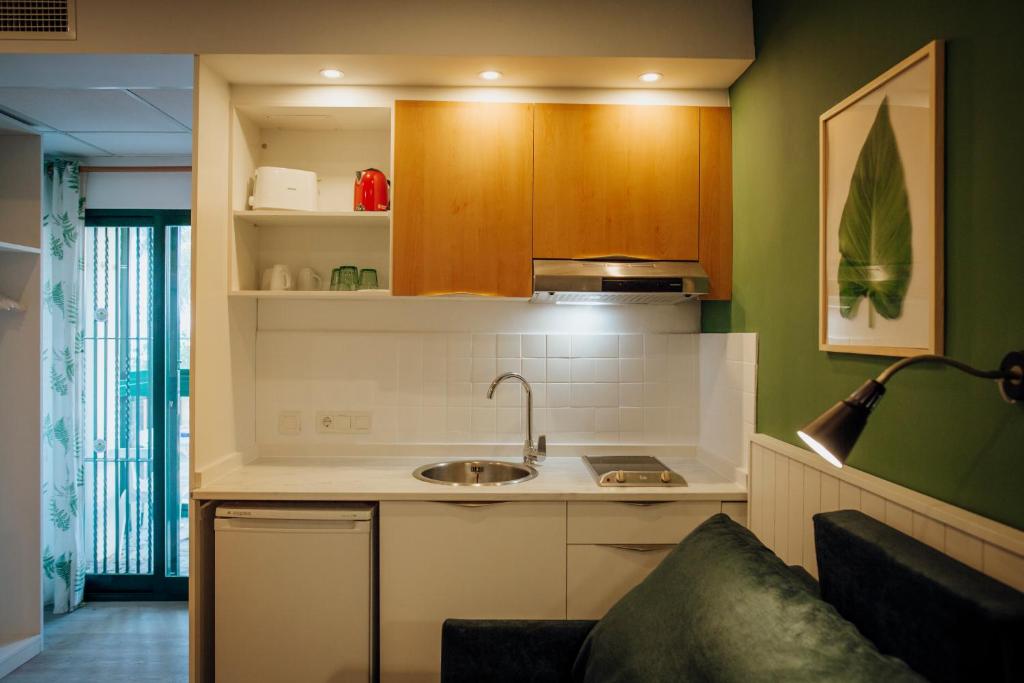 Kuchyň nebo kuchyňský kout v ubytování Apartamentos Palm Court