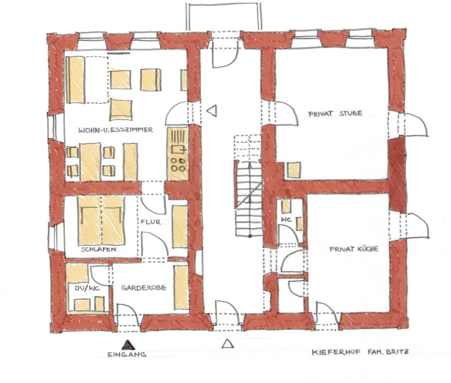 Načrt razporeditve prostorov v nastanitvi Kieferhof