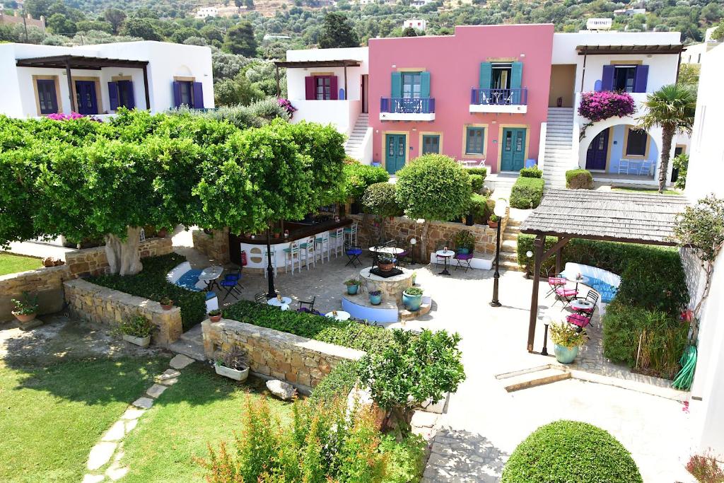 an aerial view of a house with a garden at Nefeli Hotel Leros in Agia Marina