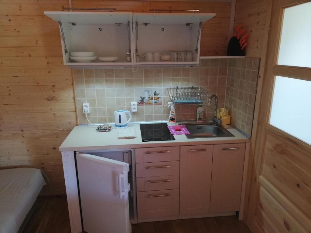 Kuchyň nebo kuchyňský kout v ubytování Domki letniskowe Wisełka