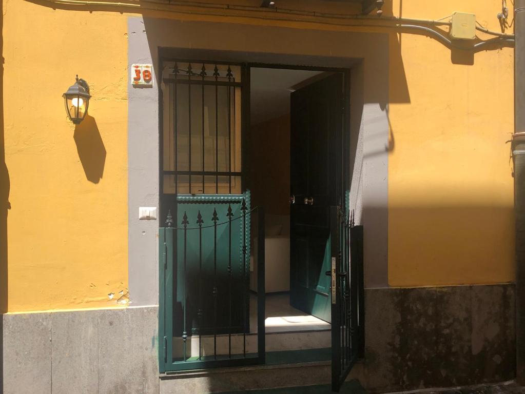 einen Eingang zu einem Gebäude mit grüner Tür in der Unterkunft Sole House in Neapel
