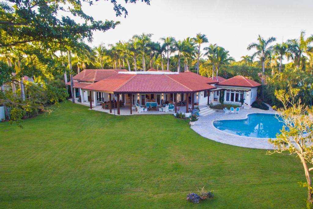 an aerial view of a house with a swimming pool at Amazing ocean views with many extras perks to enjoy in Cabarete