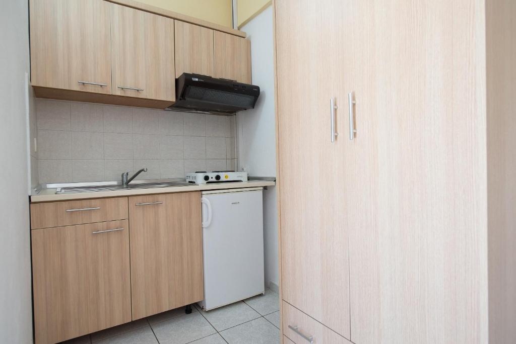 a small kitchen with a sink and a dishwasher at Maria Village in Vourvourou
