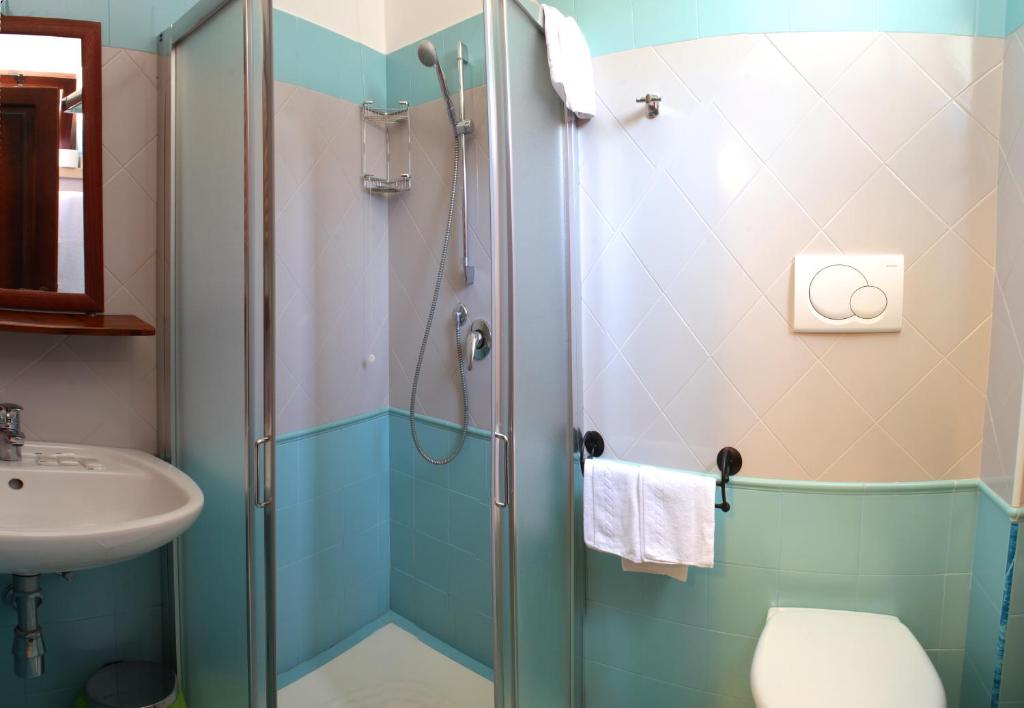 a bathroom with a shower and a sink at Country House La Foggetta in Pineto