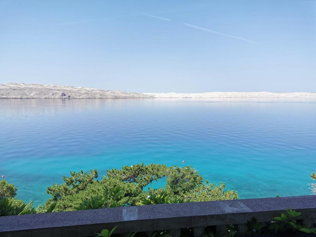 uma vista para a água azul a partir da costa em Beachfront apartments Carlo em Karlobag