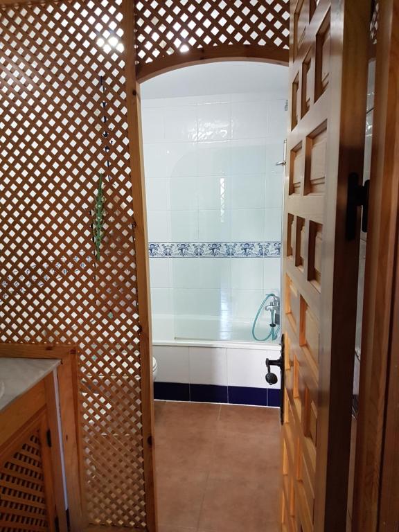 a bathroom with a shower and a bath tub at Apartamentos Atlanterra COSTA Y SOL in Zahara de los Atunes