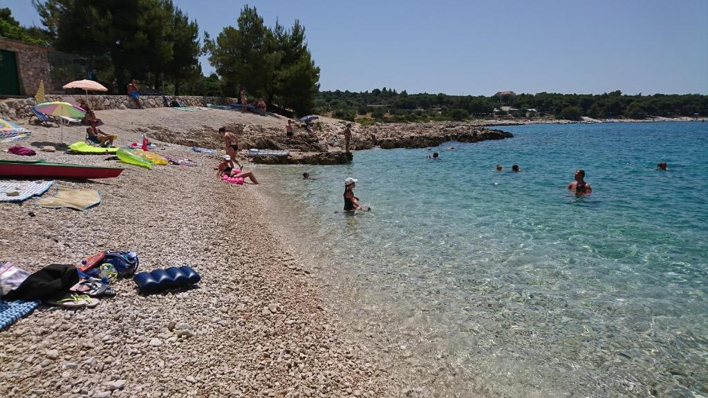 a group of people on a beach in the water at Apartments Dolac in Primošten