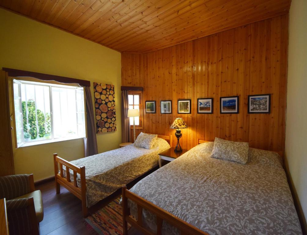 a bedroom with two beds and a window at Christys Palace Hotel in Pedoulas