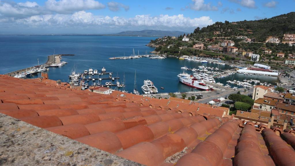 een uitzicht op een haven met boten in het water bij La casa di Elba e Mario in Porto Santo Stefano