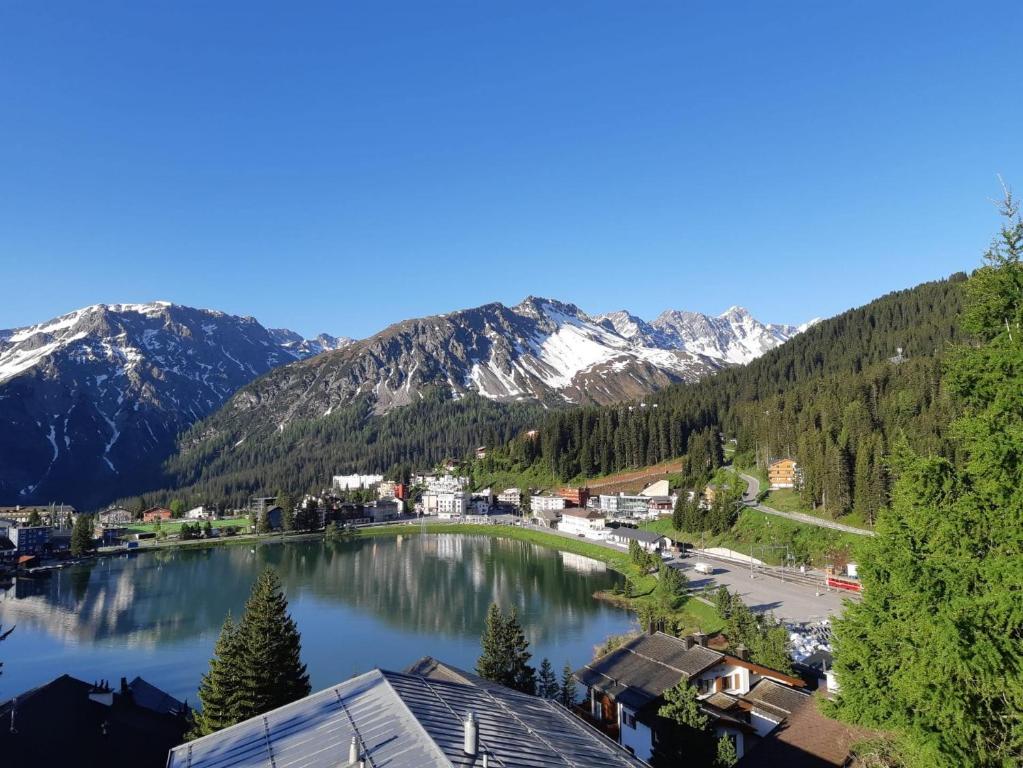 a view of a lake with mountains in the background at Bisang L in Arosa