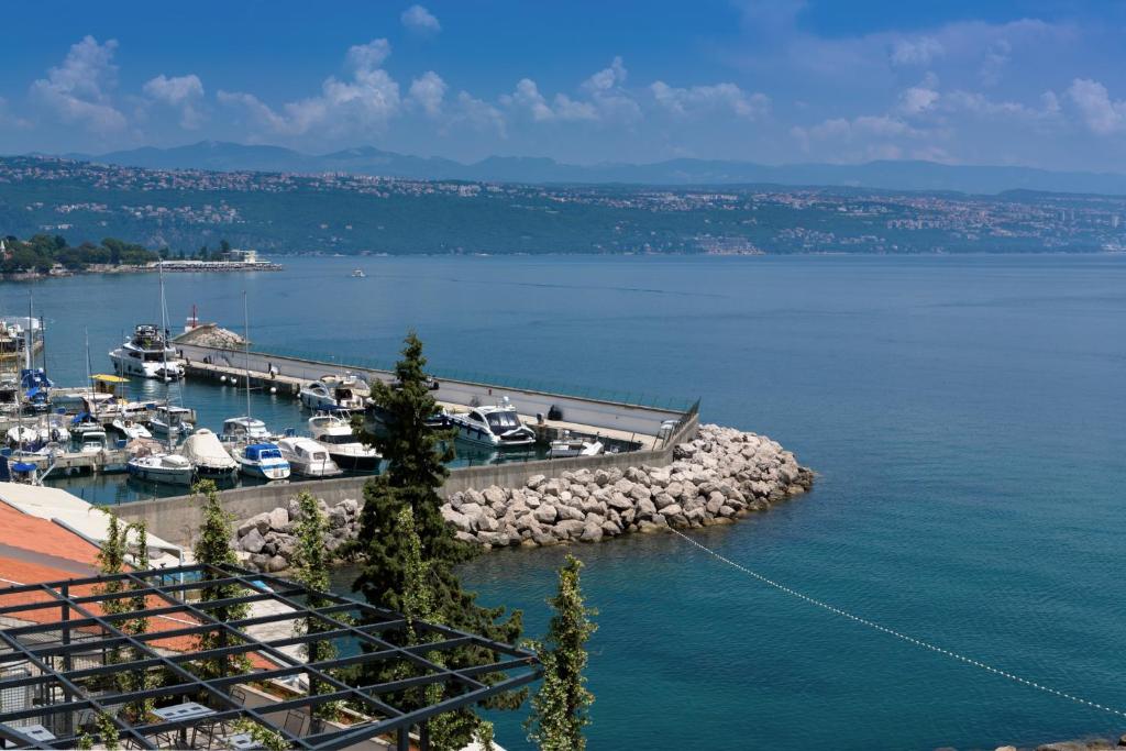 a view of a marina with boats in the water at Hotel Domino in Opatija