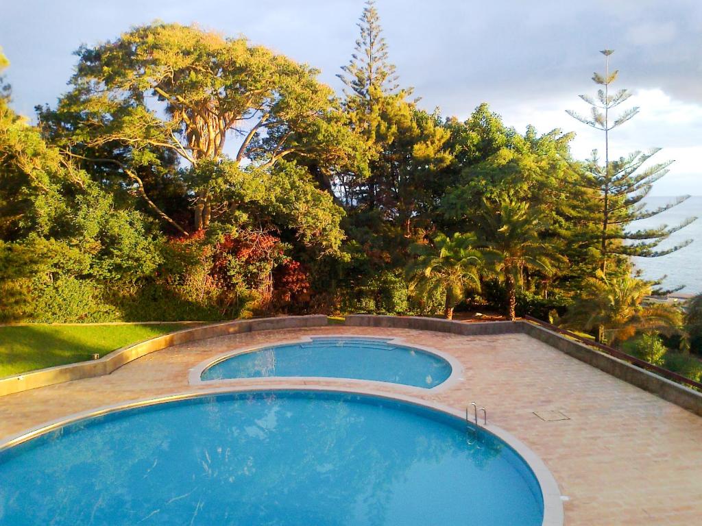 ein großer Pool in einem Garten mit Bäumen in der Unterkunft Un Balcon Sur La Mer in Funchal