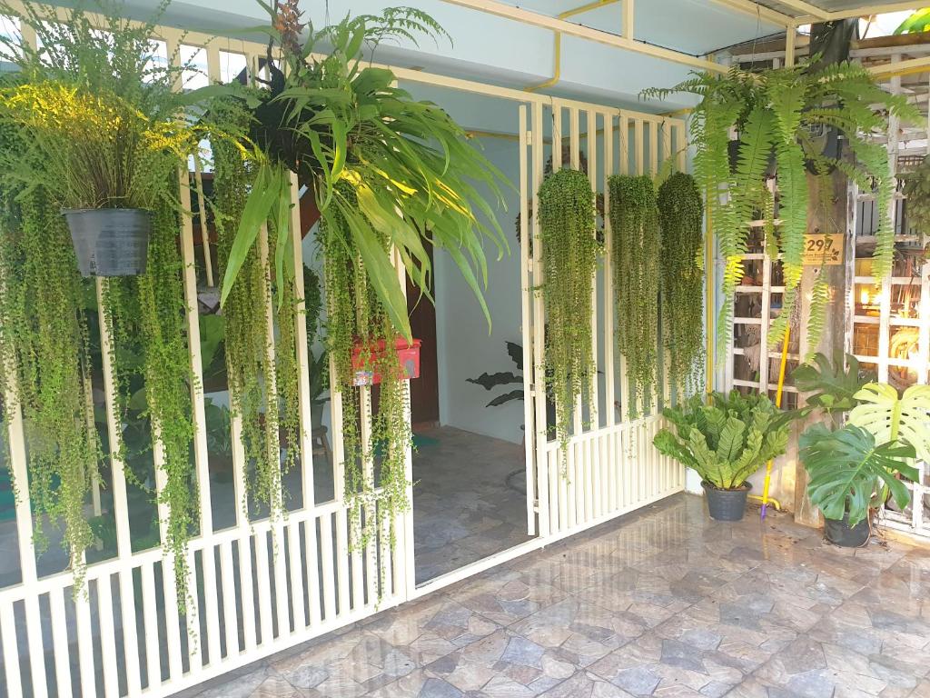 a hallway with plants and a white fence at 297 Nature Residence in Bangkok