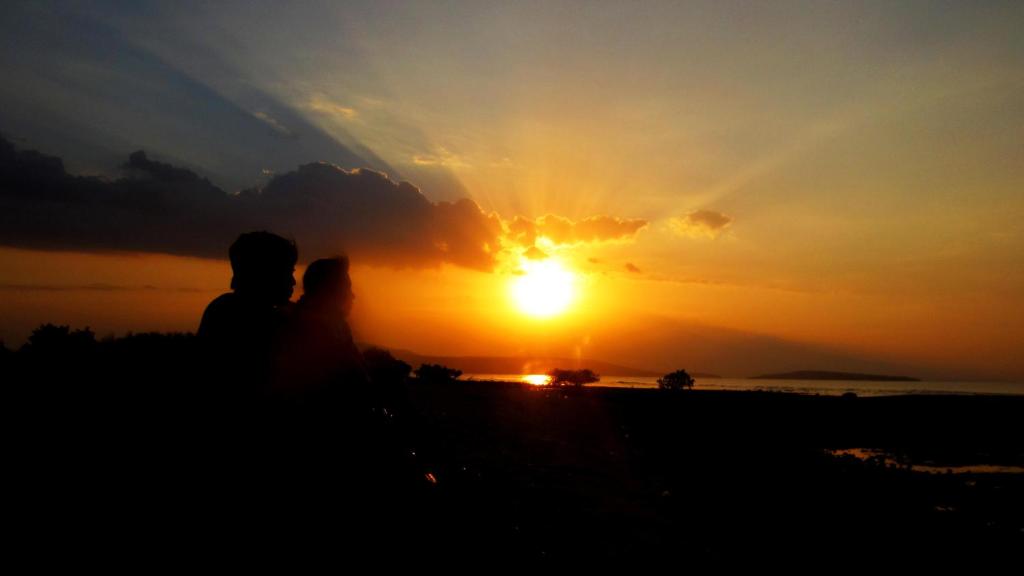 a couple sitting on the beach watching the sunset at Menjangan Bali Homestay in Banyuwedang