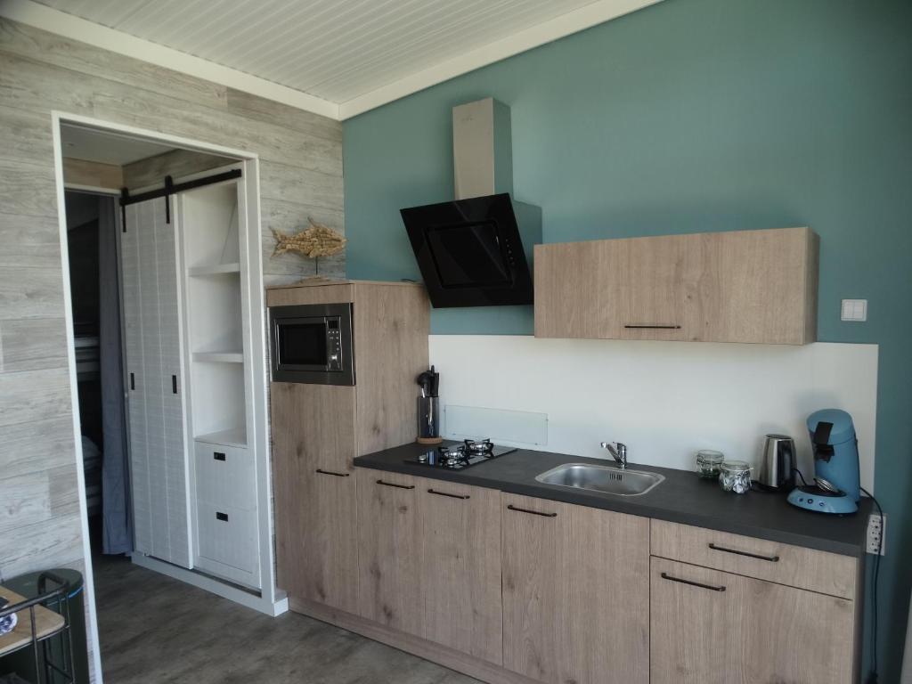 Kuchyň nebo kuchyňský kout v ubytování Beach Lodges Oostvoorne
