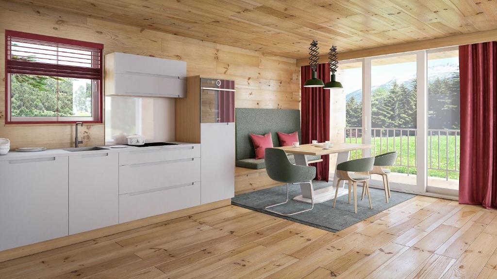 Kuchyň nebo kuchyňský kout v ubytování HOCHoben Chalets & Mobilhomes