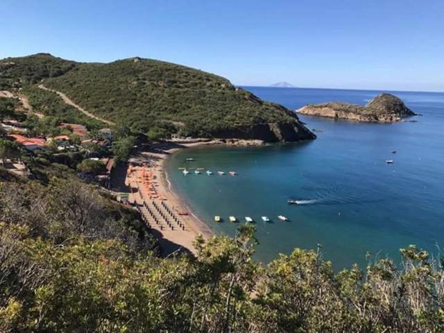 una playa con un montón de barcos en el agua en Villa Moira, en Capoliveri