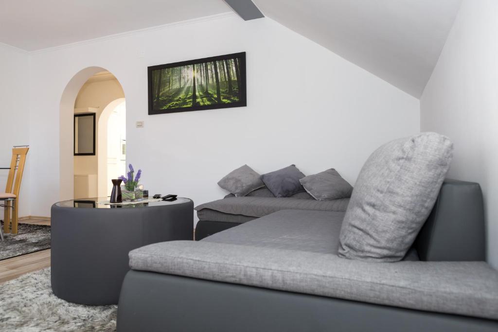 a living room with a couch and a table at Apartman Mirko in Otočac