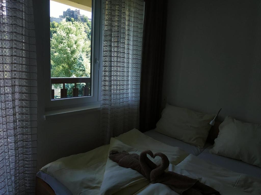 Postel nebo postele na pokoji v ubytování Pod hradem Cornštejn