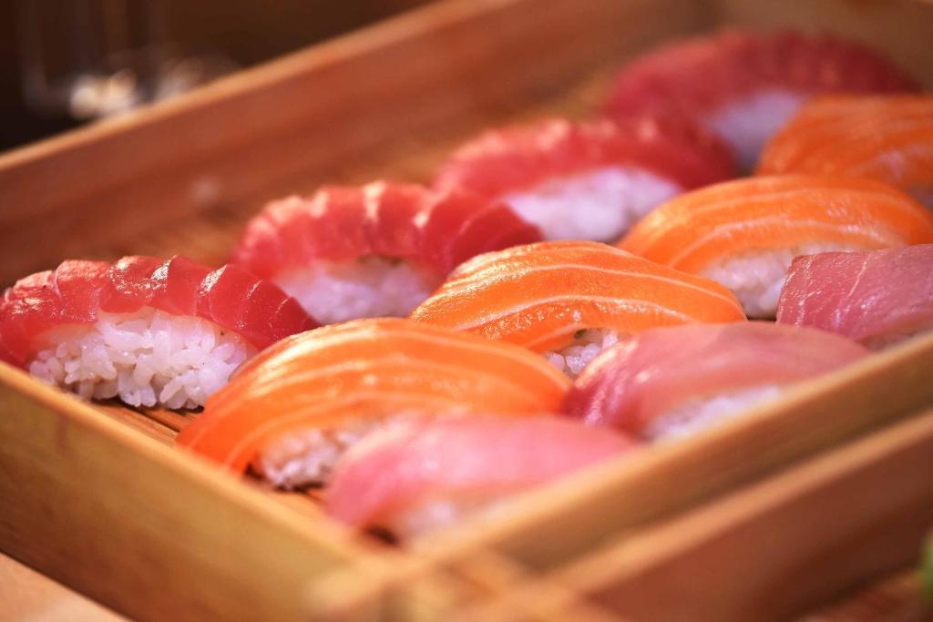 a tray of sushi with at Fullon Hotel Taoyuan Airport Access MRT A8 in Guishan
