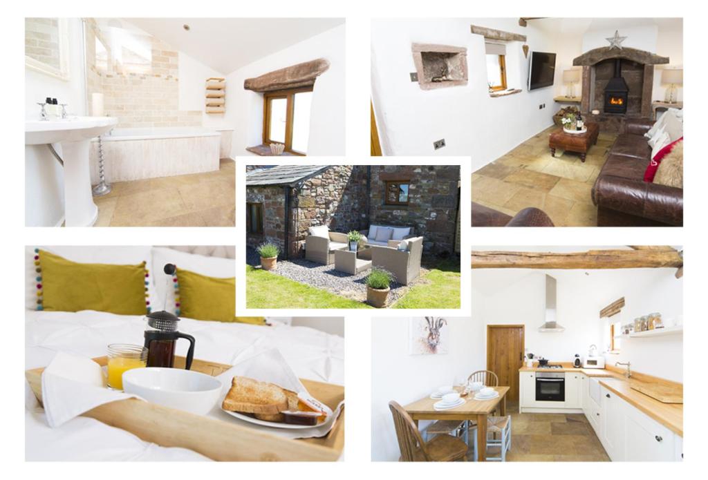 a collage of pictures of a kitchen and a living room at The Nook Cottage in Carlisle