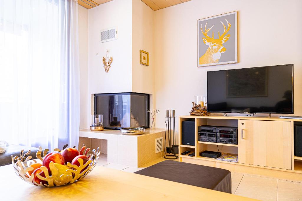 TV a/nebo společenská místnost v ubytování Laax Rancho Family Apartment