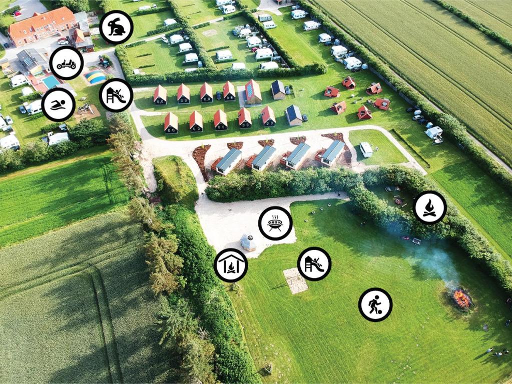 an aerial view of a estate with many signs at Nissum Fjord Camping in Fjand Gårde