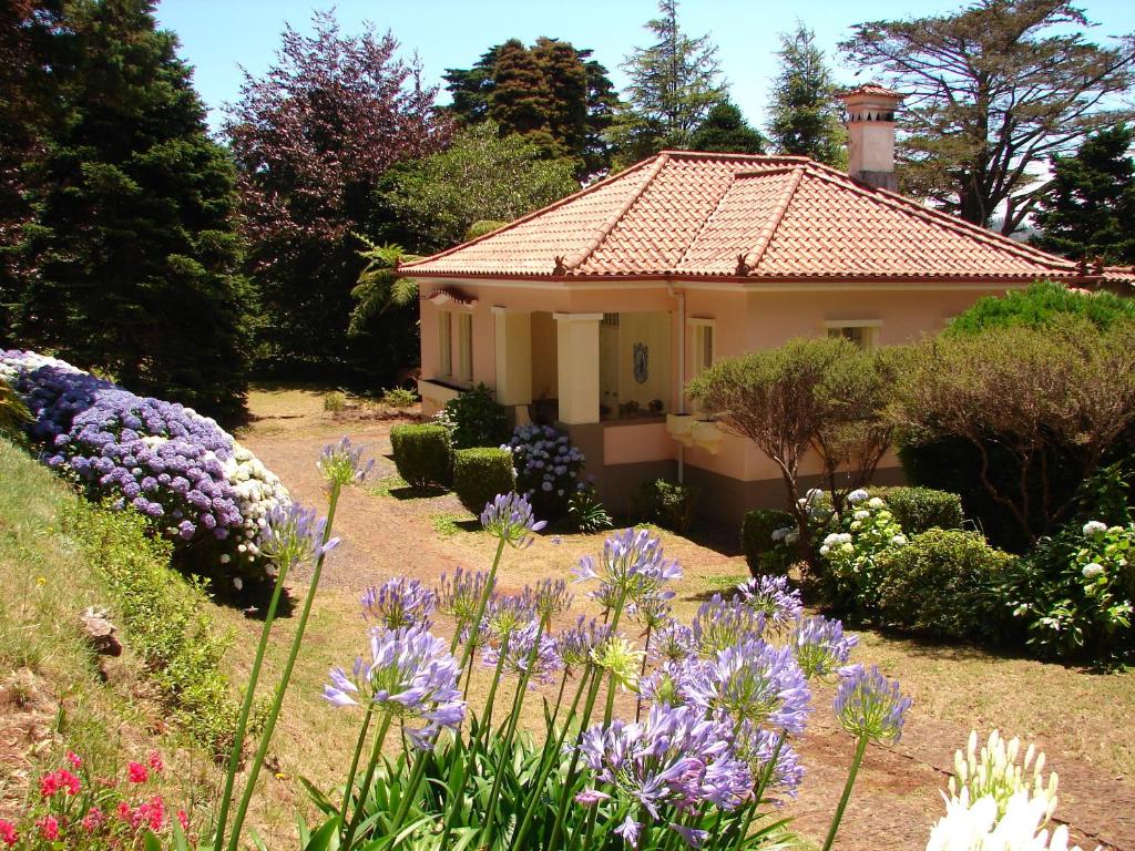 サント・ダ・セーラにあるCasa da Lenaの紫の花の庭の小さな家