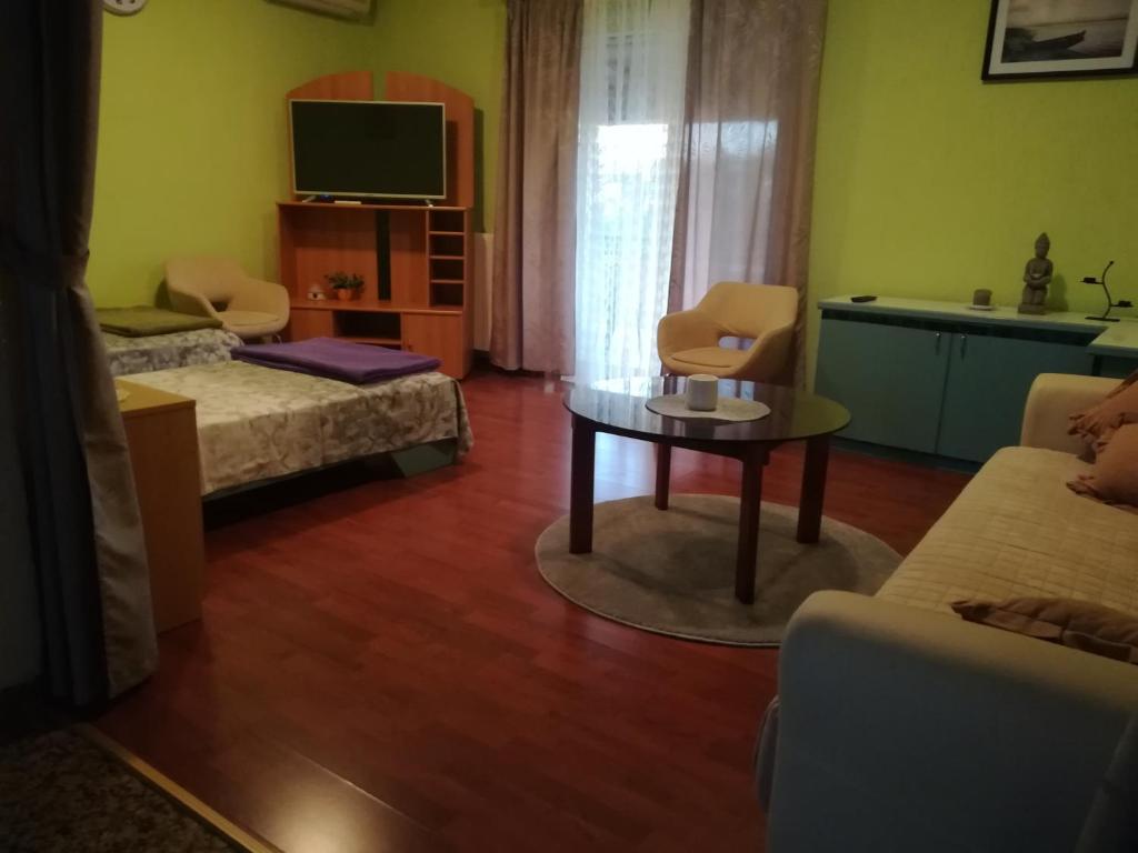 a room with a bed and a table and a couch at Apartment Licardo in Sveti Lovreč Pazenatički