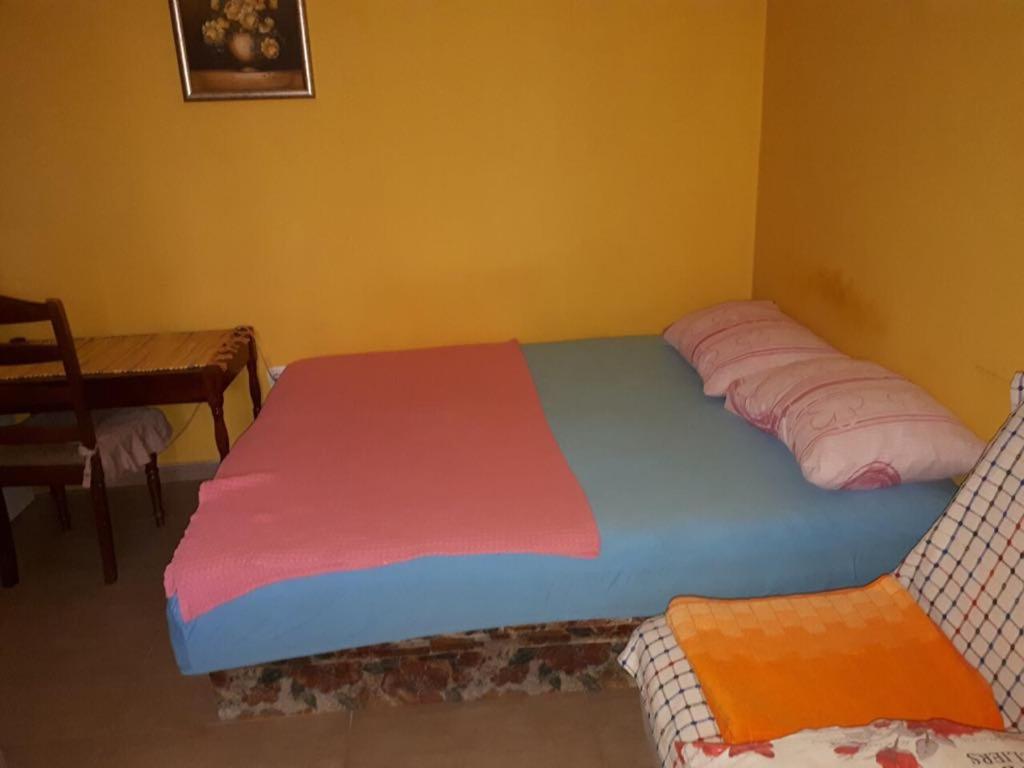 a bedroom with a bed and a table and a chair at Vila Stojana in Sutomore