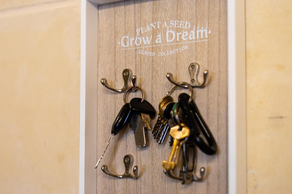 a bunch of keys are hanging on a wall at Ajuga Luxury Boutique B&B in Qala