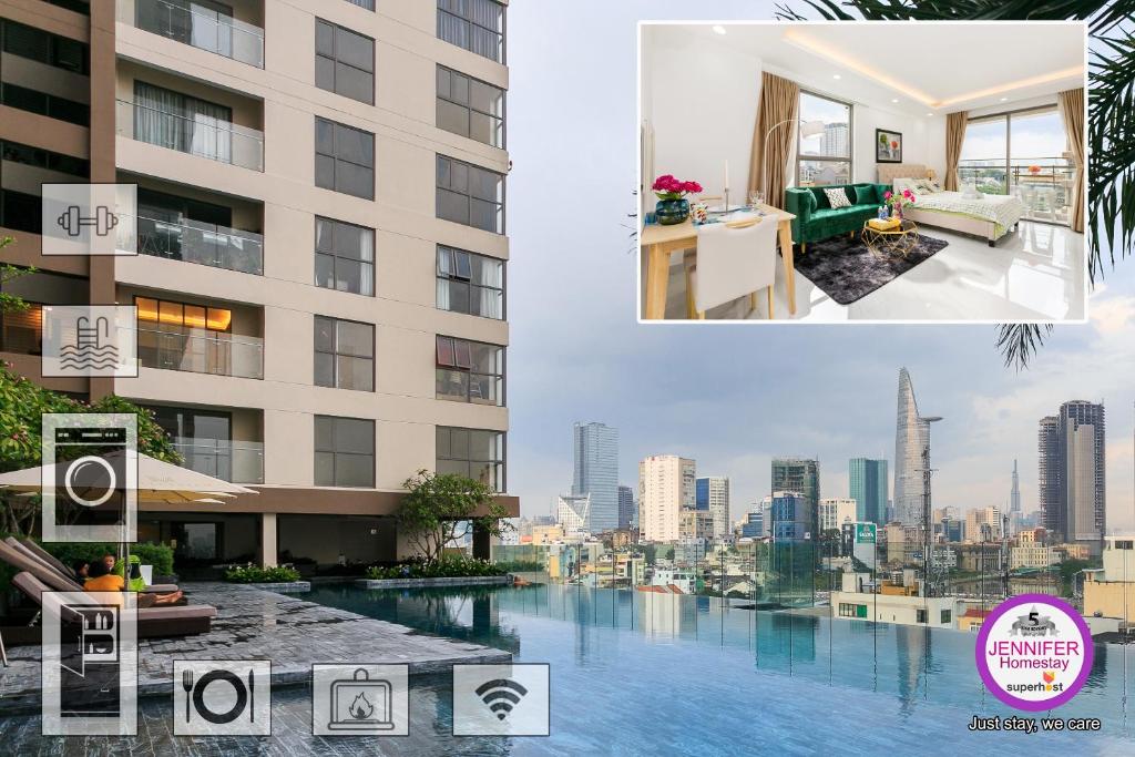 a collage of photos of a building with a city at DOWNTOWN#Luxury Studio1BR #Pool 16th in Ho Chi Minh City