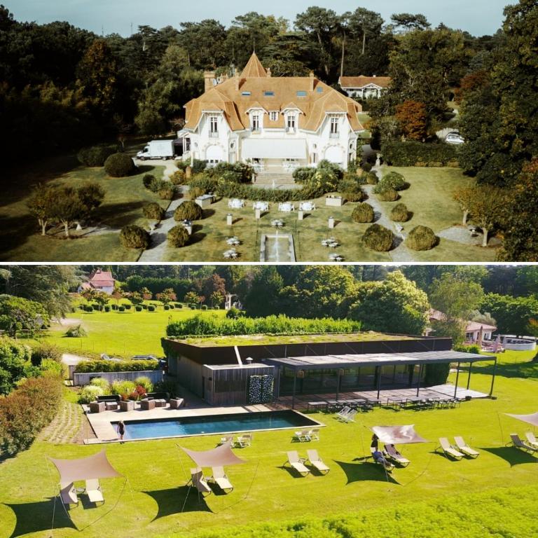 une maison avec une grande cour avec piscine dans l'établissement Château du Clair de Lune - Boutique Luxury Hotel, à Biarritz
