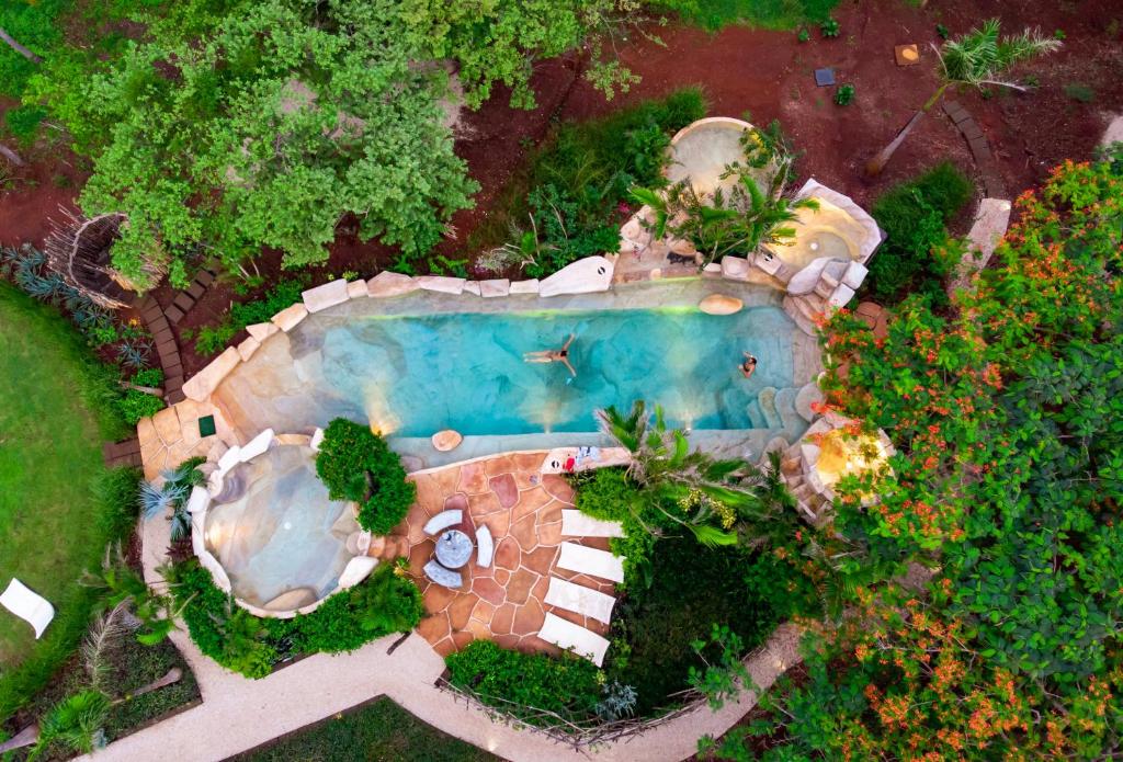 an overhead view of a swimming pool in a yard at Latica Lodge in Playa Negra