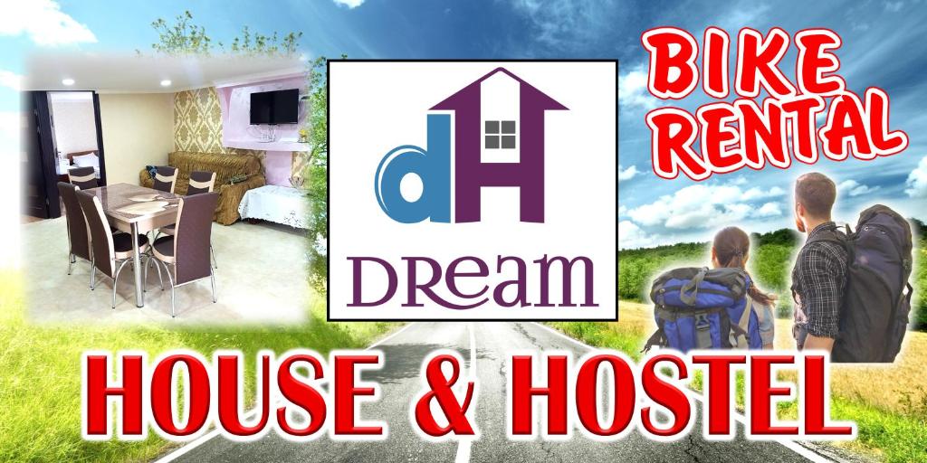 Znak z niebieską wypożyczalnią wymarzonego domu i szpitala w obiekcie Dream House & Hostel w mieście Sewan