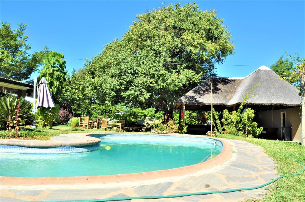 een zwembad in de tuin van een huis bij Natwange Backpackers in Lusaka