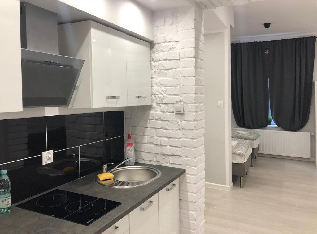 una cucina con lavandino e piano di lavoro di Aparthotel 11 a Kwidzyn