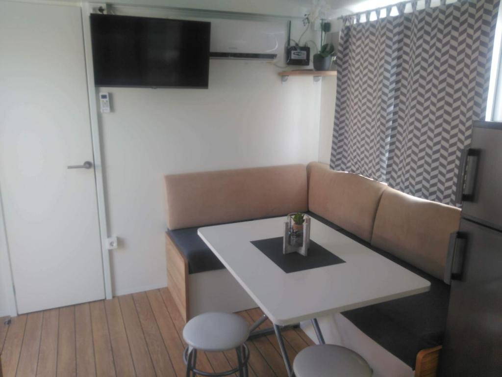 Televízia a/alebo spoločenská miestnosť v ubytovaní Manora guest pool house Sucuraj