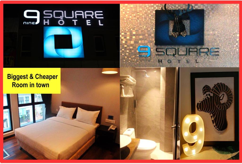 a collage of three pictures of a hotel room at 9 Square Hotel - Subang in Subang Jaya