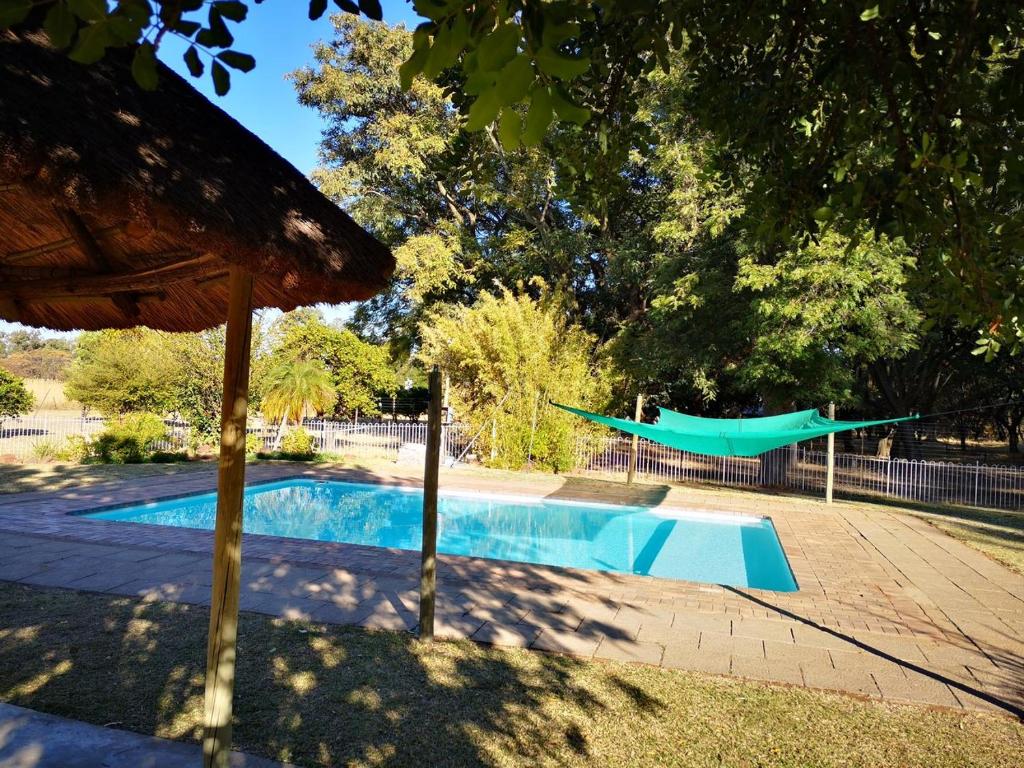 a swimming pool with a hammock and a swing at Aruka - Formerly Grace Lodge in Bela-Bela