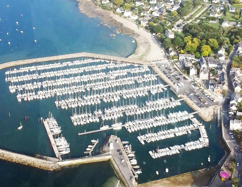 an aerial view of a marina with boats in the water at APPART HÔTEL MON CALME in Piriac-sur-Mer