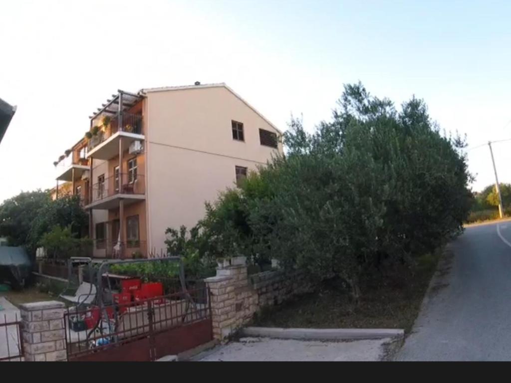 a house on the side of a road with a tree at Apartman Adriatic BnM in Biograd na Moru