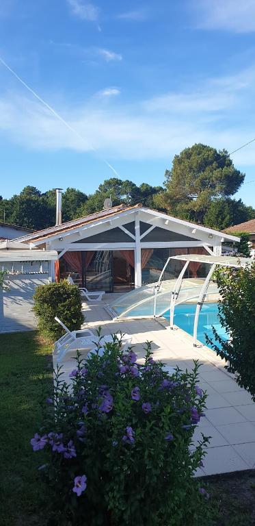 une maison avec une piscine et un bâtiment dans l'établissement Plaisirs de Lège, à Lège-Cap-Ferret