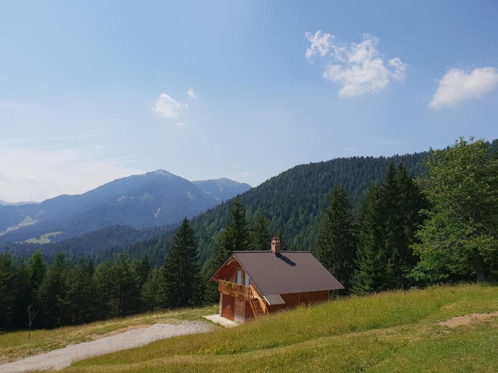 a small house on a hill in the mountains at Agriturismo Gacceman in Ugovizza